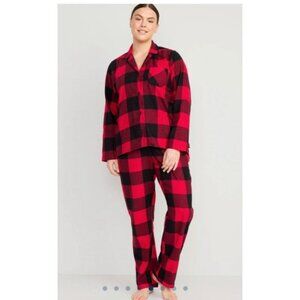 Old Navy Women's Plus Size Red/ Black Plaid Flannel Pajama Set Button Up 2X NWOT